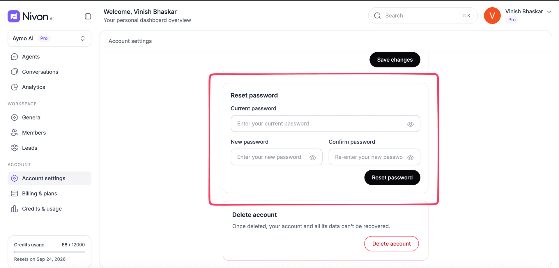 Reset password